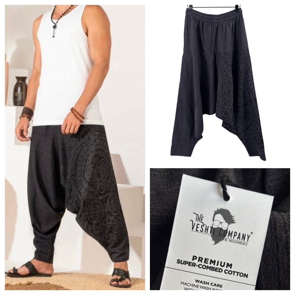 The Veshti Company Unisex Harem Pants Mythical Mana Black Yoga Hippie